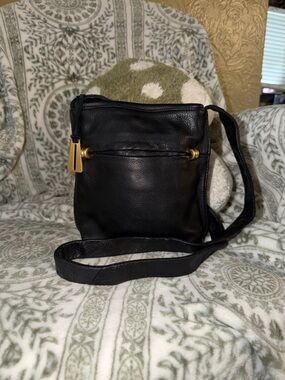 Sharif Americana Black Leather Crossbody Bag with Gold Accents